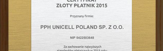 Unicell Poland laureatem Plebiscytu Złoty Płatnik 2015